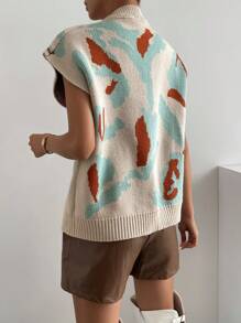 Chiquease Graphic Pattern Batwing Sleeve Sweater Vest - Multicolor - View 2