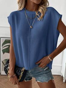 Calvaya Women Casual Solid Color Loose Fit Batwing Sleeve Pullover Sweater Vest