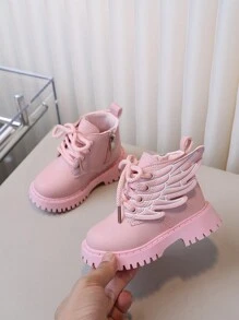 Botas de moda para niños, botas casuales para niñas para exterior, botas versátiles para vestir, zapatos antideslizantes de suela blanda para bebés y niños pequeños, para otoño/invierno - Rosa - Ver 1