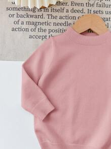 SHEIN Baby Girl Soft, Warm, Elastic All-Match Long Sleeve Sweater And Pants Set, Suitable For Daily Casual Wear, Home Or Outings