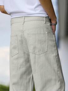 Manfinity Homme Men's Casual Everyday Slant Pocket Simple Versatile Loose Straight Leg Jeans - Grey - View 6