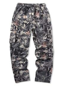 Manfinity Homme Loose Men's Flap Pocket Side Drawstring Waist Cargo Pants, Fall - Multicolor - View 2