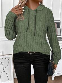 INAWLY Áo nỉ thể thao dài tay vải gân xanh có mũ trùm đầu cỡ lớn dành cho nữ, dệt kim mềm mại, mùa thu/đông - xanh quân đội - Xem 5