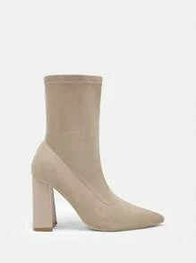 CUCCOO BIZCHIC Women Plus Size Chunky Heel Pointed Toe Suede Knit Ankle Boots, Apricot Color, Suitable For Commute, Date, Party And Gathering New Year Holiday - Apricot - View 2