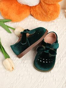 时尚女童天鹅绒平底幼儿步行鞋，秋冬款 - 綠色 - 查看 2