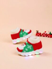 Calcetines de Navidad para bebés con función de luz, botas de caña media forradas con aislante térmico grueso, cálidos