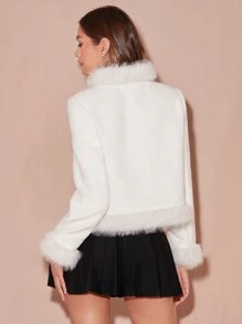 Enchnt 新款秋冬产品，女士纯色长袖拼布毛绒面料单排扣优雅羊毛大衣，秋冬，秋冬女装