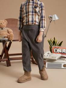 PrepCrw Kleine Jungen Graue, weihnachtliche Hose mit elastischem Bund im College-Stil, Herbst/Winter