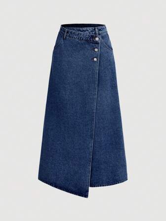 SHEIN MOD Women's Denim Midi Straight Skirt, Fall Women Skirts,Street Wear Women,Women Denim Skirt,Asymmetrical Skirt,Fall Women Clothes,Winter Skirt,Business Casual Women,Winter Women Outfits