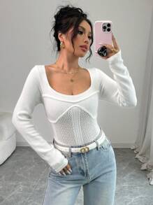 SHEIN Unity 优雅修身针织套头毛衣，女士秋冬款 - 白色 - 查看 3