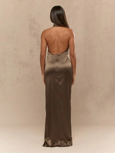 MISSGUIDED Satin Maxi Dress With Cowl Neck And Side SlitMISSGUIDED