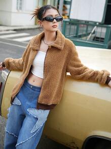 SHEIN Jaqueta de lã quente com zíper para adolescentes, outono/inverno