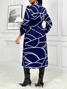 SHEIN Lady Giacca casual da donna con stampa blu, adatta per il pendolarismo - Blu Navy - Visualizzare 2