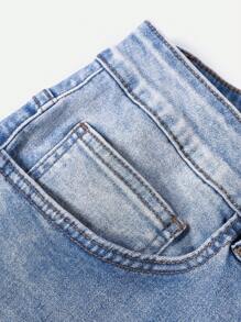 Manfinity LEGND Plus Size Men Navy Washed Slim Fit Jeans Frayed Jeans, Plain Slim Fit Long Ripped Navy Blue Cargo Jeans, For Husband, Boyfriend Gifts - Dark Wash - View 8