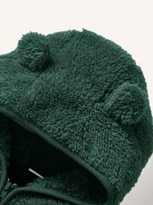 Cozy Pixies 2 件装女婴连帽衫，带羊毛夹克和厚肚脐长裤套装 - 墨綠色 - 查看 6