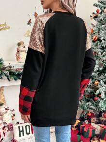 SHEIN LUNE Women Casual Drop Shoulder Patchwork Sweatshirt, Holiday Wear Pullover Fall - Multicolor - View 2