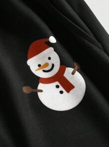 ROMWE Goth Women Loose Fit Gingerbread Man, Snowman, Christmas Tree Print Pajama Pants, Home & Leisure Wear, Christmas - Black - View 4