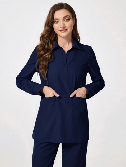 TaskEZ 纯色 V 领带口袋护理手术服上衣 手术服上衣