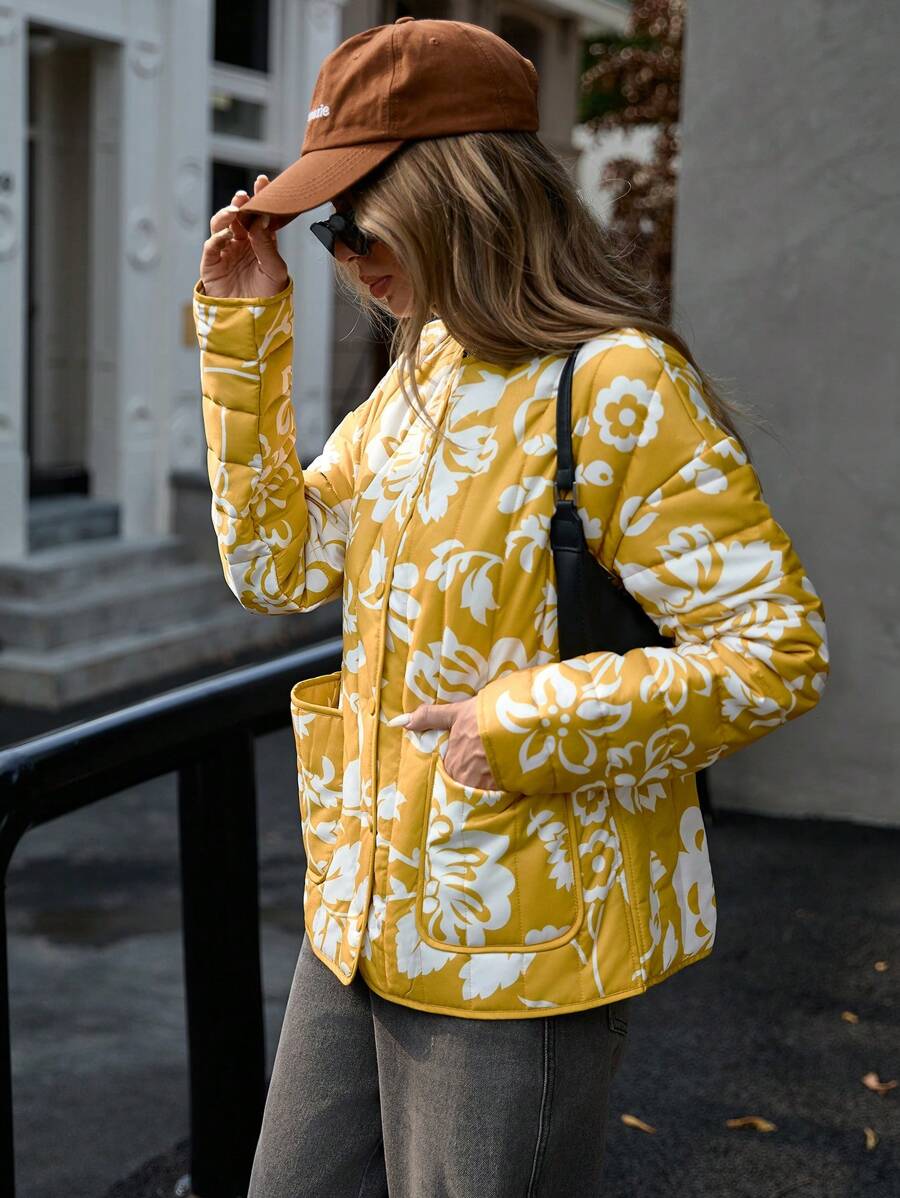 Aveloria GENKIRA 女式复古花卉印花绗缝轻质超大号加厚棉服,秋冬装 - 彩色 - 查看 1