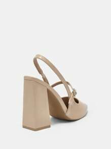 CUCCOO BIZCHIC Women's Fashion Apricot Chunky Heel Pointed Toe Strap Pumps, Simple Classic Spring Shoes Spring Break Easter For Christmas - Apricot - View 7