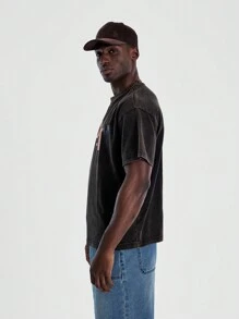 Musero Short Sleeve Crew Neck Graphic "SOCIETY" Print Tshirt Top Spring Summer Essentials - Black - View 2