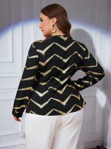 SHEIN Privé Blouse asymétrique à rayures métalliques et col V avec attache pour femmes grande taille, convient pour les rendez-vous, les fêtes et les sorties - Multicolore - Voir 2