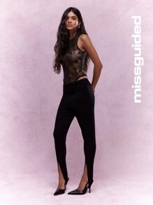 MISSGUIDED Jersey Stirrup Leggings - Black - View 3