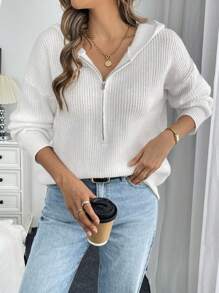 SHEIN LUNE Women Front Zip Up Hoodie Casual Minimalist Design Sweater