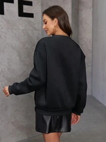 INAWLY 女士休闲格子蝴蝶结装饰圆领长袖运动衫 - 黑色 - 查看 2