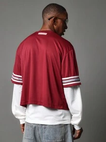 SUMWON Vintage Style American Football Jersey Retro Athletic Tee Shirt Short Sleeve Game Day Varsity Sportswear Number 50 Casual Throwback Design Fall Winter Collection - Red - View 2