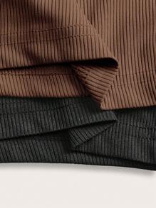 SHEIN BASICS 2 件套休闲纯色针织修身连体裤无袖女款 - 棕色 - 查看 8