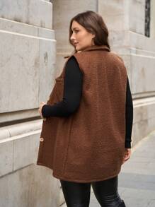 RueChic Frenchy Fall Outfits Teddy Vest Jacket, - Chocolate Brown - View 2