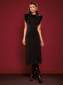 Glamine Vestido de suéter con cuello alto y esponjoso para mujer para otoño/invierno - Días festivos Navidad