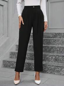 Ellevyn 女士办公室服装优雅通勤百搭口袋锥形裤秋冬西装裤 - 黑色 - 查看 5