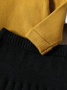 SHEIN Conjunto de 2 piezas para niña con jersey retro, jersey de cuello alto rosado y falda mini gris, atuendo de otoño