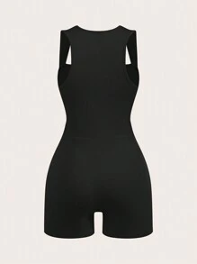 SHEIN BASICS 2 件套休闲纯色针织修身连体裤无袖女款 - 棕色 - 查看 6