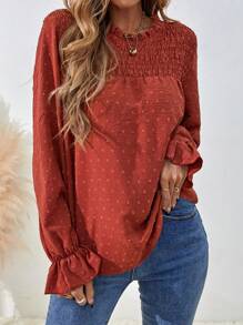 SHEIN LUNE Camisa informal de manga larga con lunares suizos, otoño