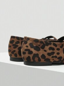 MOTF PREMIUM FASHIONABLE VINTAGE COMFORTABLE CASUAL LEOPARD PRINT FAUX SUEDE MARY JANE SQUARE TOE FLAT SHOES FOR CHRISTMAS - Brown - View 5