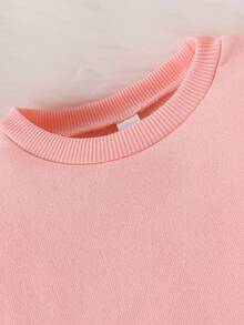 2 Stücke/Set Baby Mädchen fröhliches lächelndes Gesicht & bunt gemusterter Schlupfkragen Sweatshirt & Hose Set, Lässig für Herbst/Winter - Pink - Übersicht 4