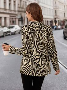 SHEIN Clasi Women Elegant Zebra Print Pattern Long Sleeve Blazer