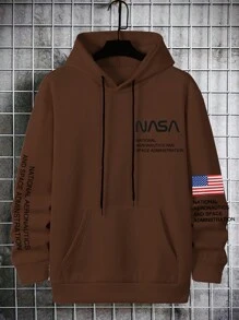 Manfinity Homme 1 pezzo Felpa con cappuccio oversize da uomo con stampa slogan e tasca a canguro con coulisse