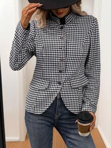 EMERY ROSE Women's Houndstooth Long Sleeve Button Up Jacket - Black - View 5