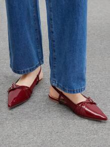 CUCCOO BIZCHIC 女士红色交叉带尖头平底露跟鞋 - 适合通勤、约会、购物，适合圣诞节和新年假期氛围秋冬季