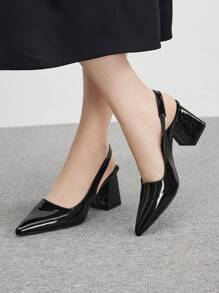 CUCCOO BIZCHIC 女士时尚黑色尖头粗跟高跟鞋，适合通勤、约会、聚会、婚礼、节日新年假期 - 黑色 - 查看 5