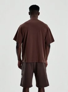 Musero Camisa de manga corta con botones, detalles de bolsillo delantero y cuello, con rayas de contraste, esencial para primavera y verano - Café integral - Ver 3