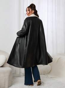 SHEIN EZwear Plus Size Casual Thermal Lined Shirt Collar Jacket, For Autumn/Winter