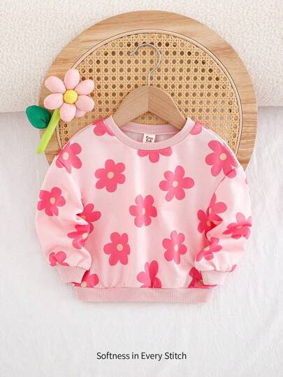 Cozy Pixies 女婴彩色花卉柔软针织插肩长袖运动衫