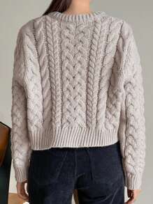 DAZY Ladies' Plain Dropped Shoulder Long Sleeve Short Casual Knit Cardigan, Autumn/Winter Jacket - Apricot - View 2