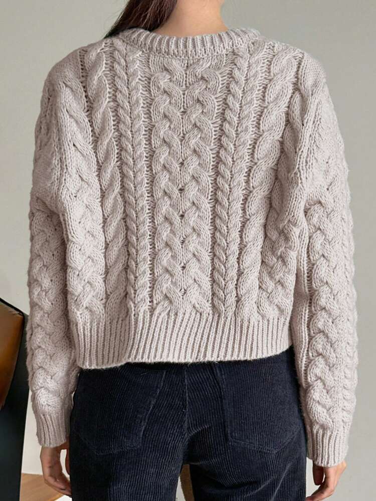 Ladies' Plain Dropped Shoulder Long Sleeve Short Casual Knit Cardigan, Autumn/Winter Jacket