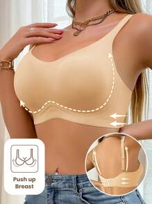 1pc Seamless Wireless Bra, Gather Bust Soft Supportive Comfort Ladies Underwear